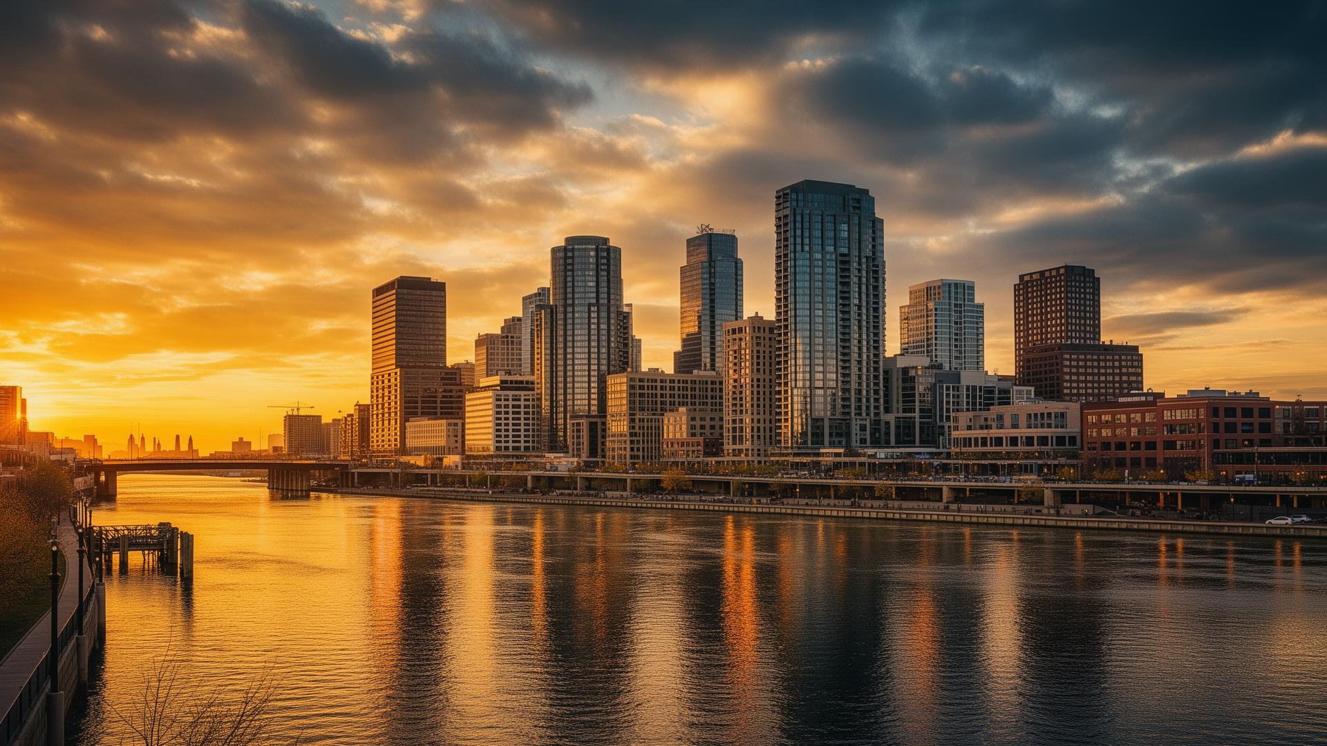 Detroit skyline at sunset
